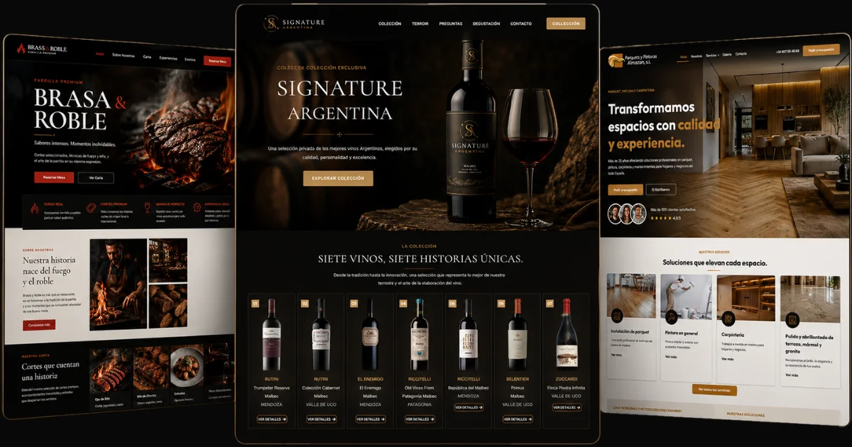 Ejemplos de proyectos web de Parquets y Pinturas Almazán y Signature Argentina desarrollados por Maikol Gomez.
