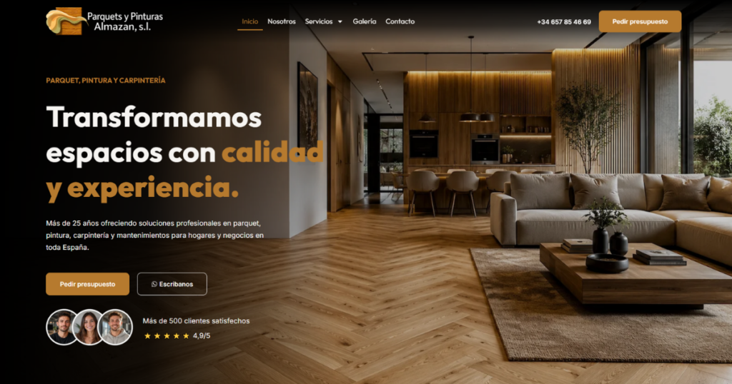 Diseño web de Parquets y pinturas almazan servicios para el hogar