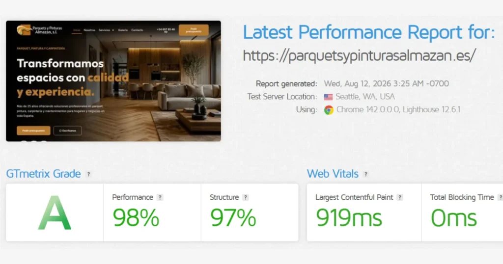 Rendimiento Web De Parquet Y Pinturas Almazan Sl